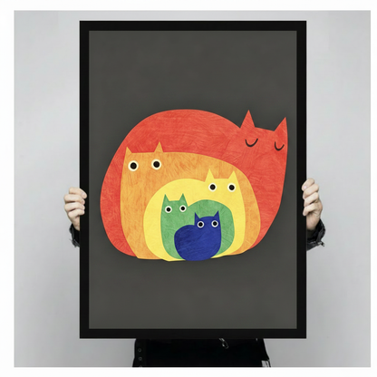 Rainbow Nested Cats Whimsical Canvas Wall Art