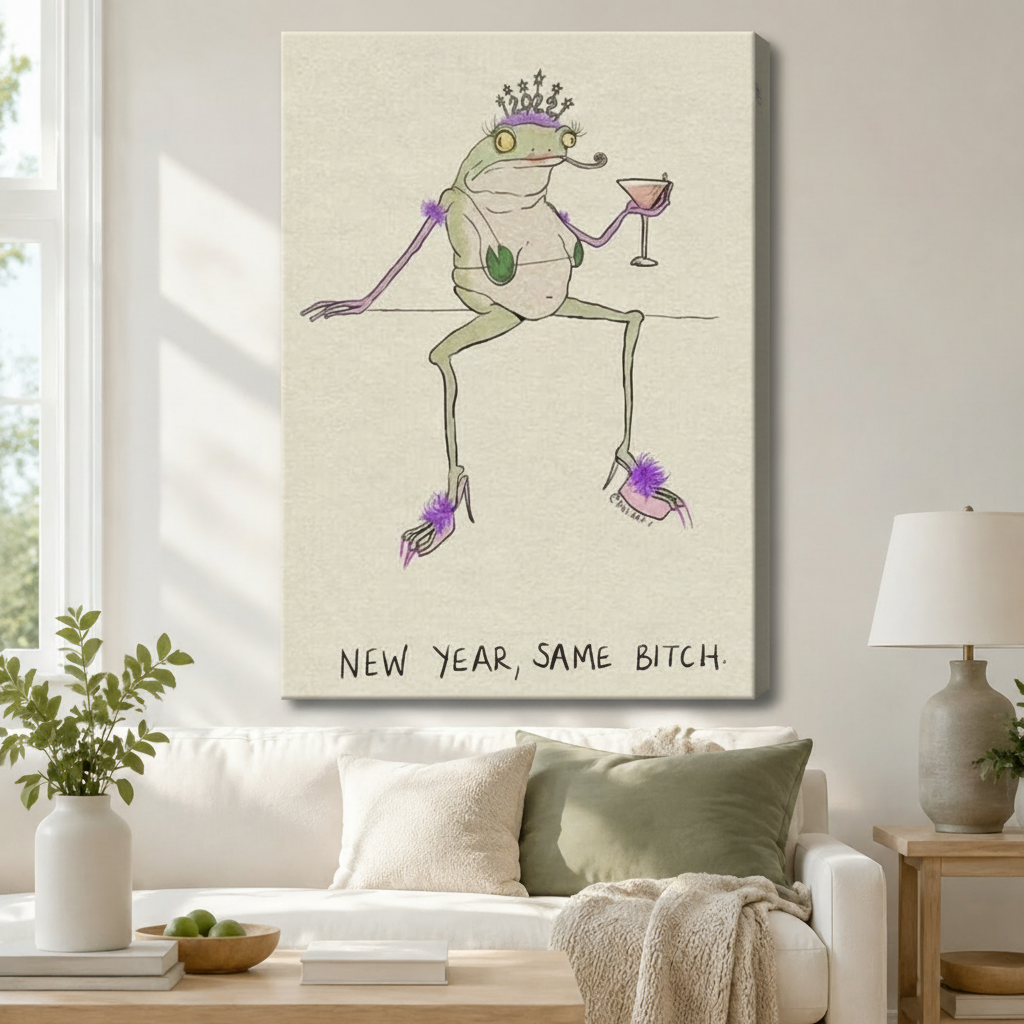 New Year Same Bitch Frog Funny Canvas Art Wall Art