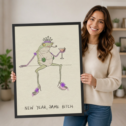 New Year Same Bitch Frog Funny Canvas Art Wall Art