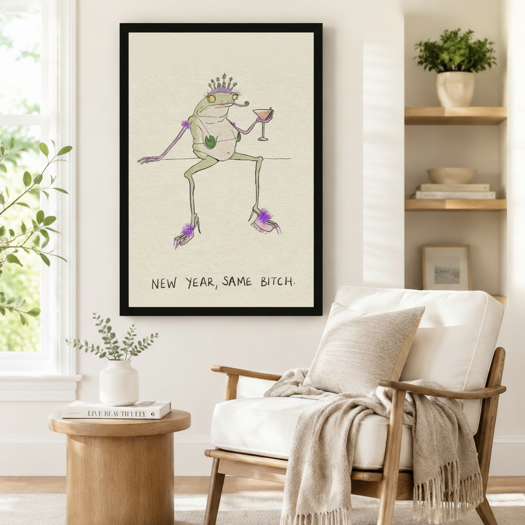 New Year Same Bitch Frog Funny Canvas Art Wall Art