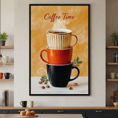 Coffee Time Stacked Mugs Canvas Wall Art