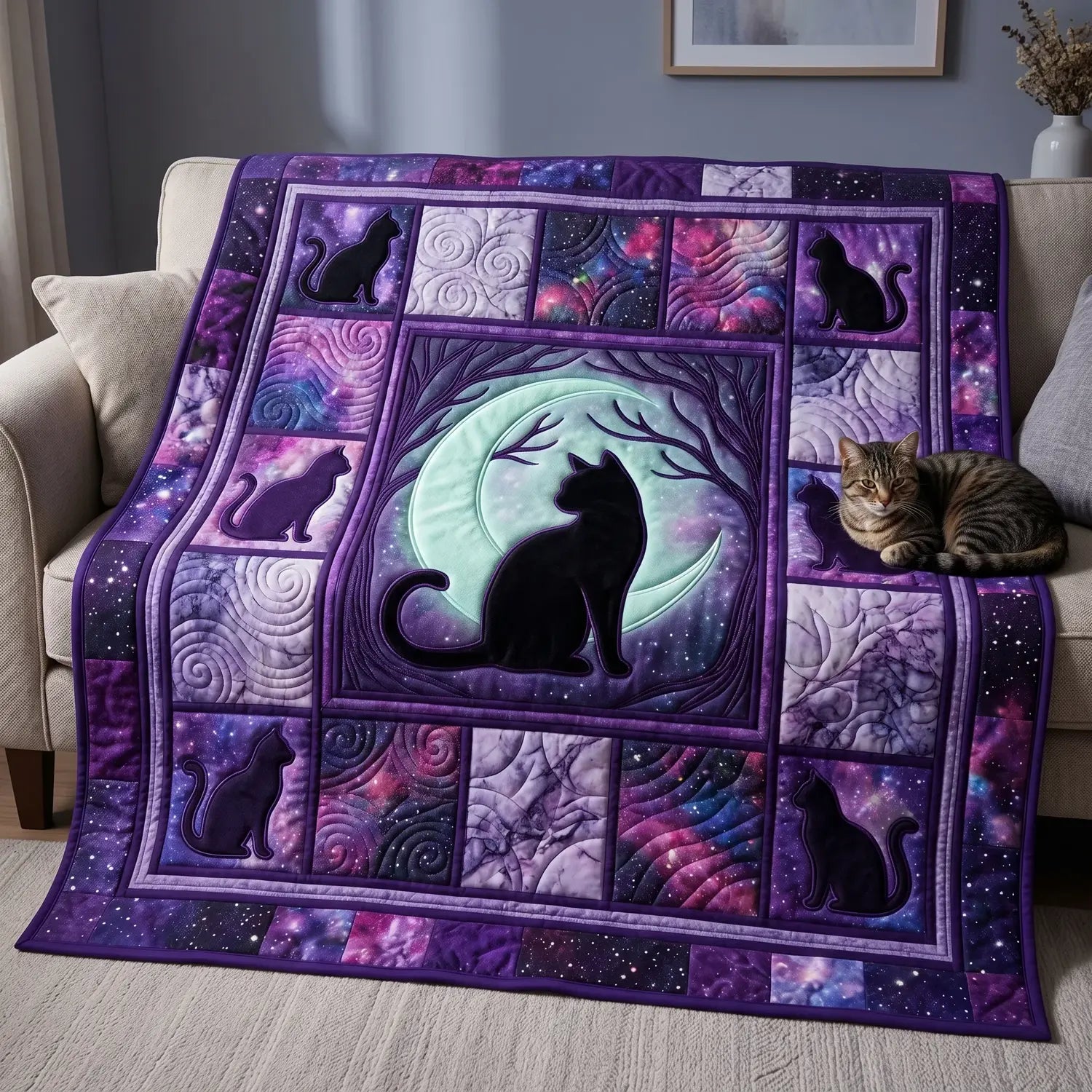 Night Black Cat Quilt Blanket