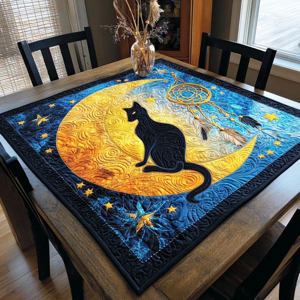 Night Sky Cat Quilted Table Topper