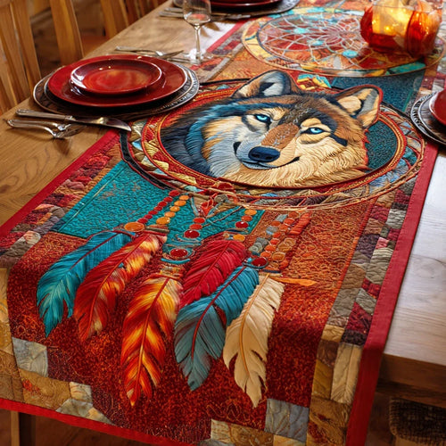Night Wolf Catcher Quilted Table Runner