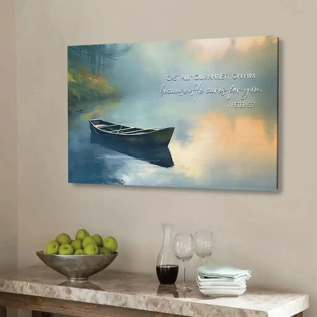 1 peter 5 7 cast all your anxiety on him wall art canvas (Landscape) (view 10)
