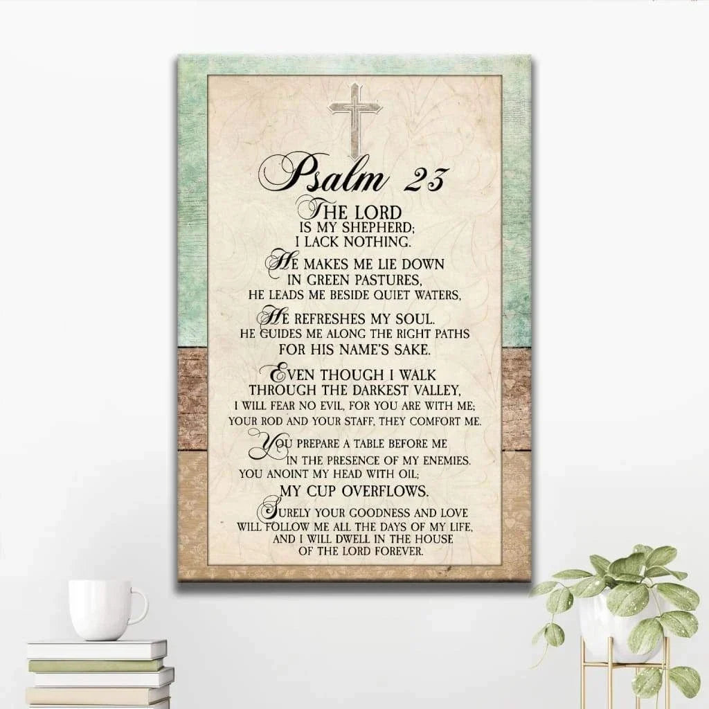 psalm 23 wall art canvas bible verse wall art (Landscape) (view 3)