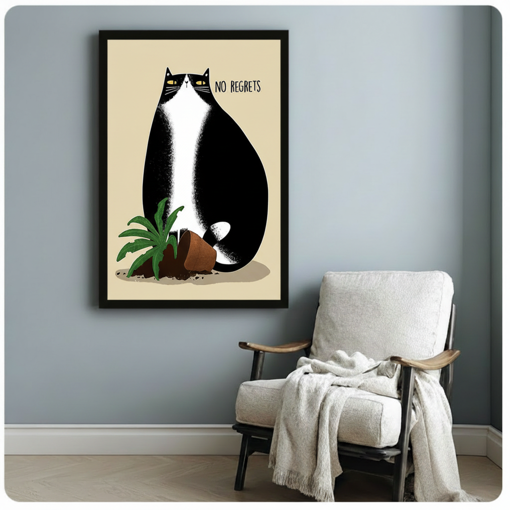 No Regrets Funny Cat Canvas Wall Art