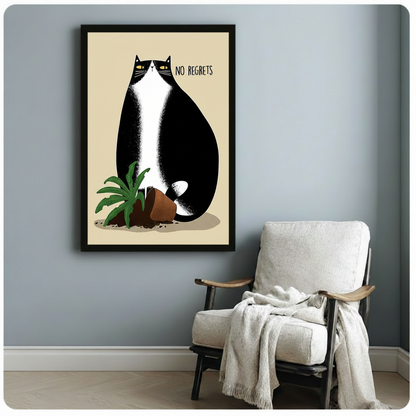 No Regrets Funny Cat Canvas Wall Art