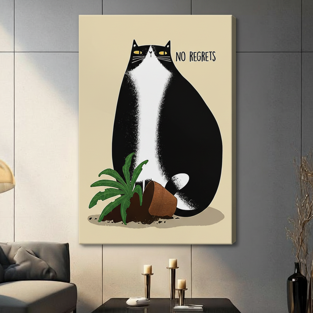 No Regrets Funny Cat Canvas Wall Art