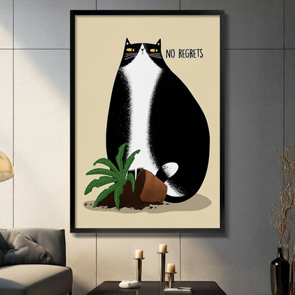 No Regrets Funny Cat Canvas Wall Art