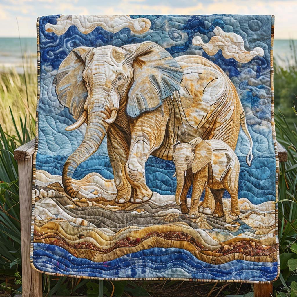 Noble Elephant Quilt Blanket - Quilted Blanket by Wild and Way