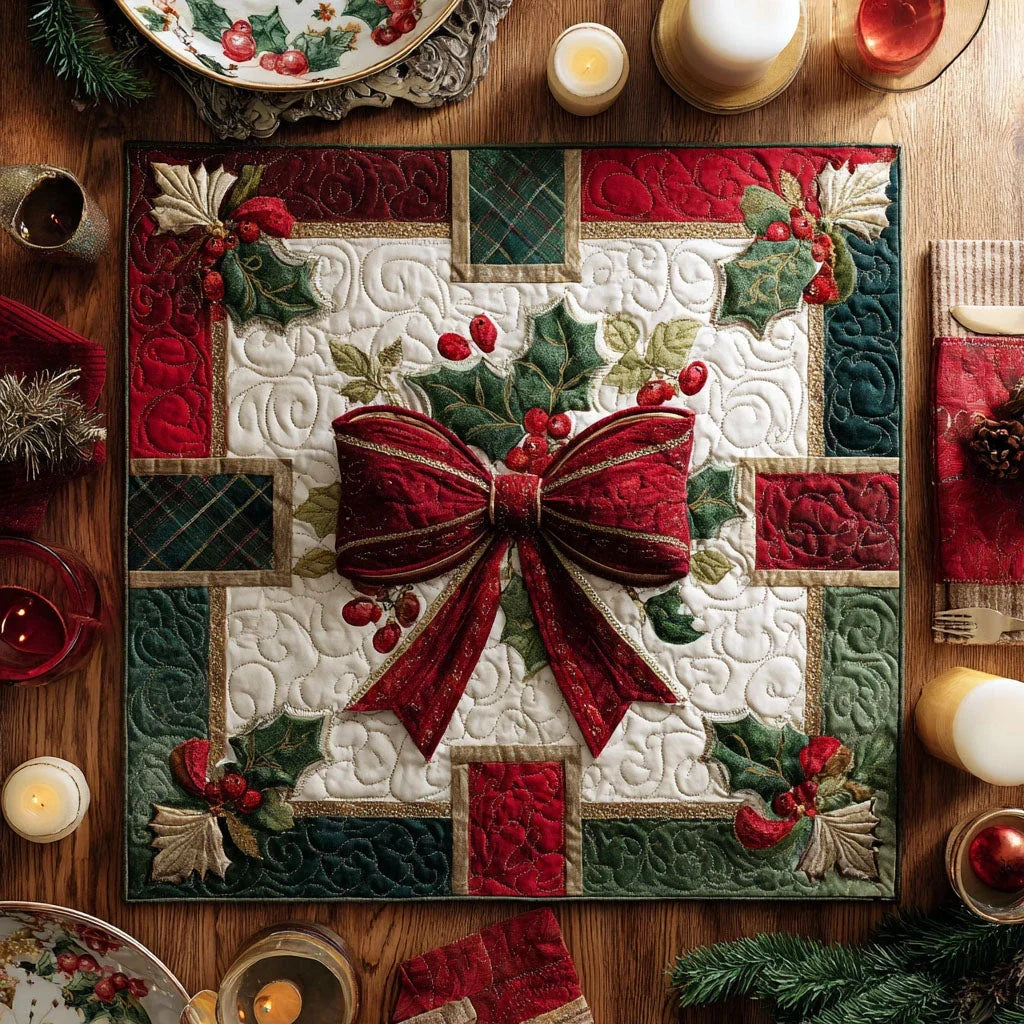 Noel Bow Quilted Table Topper