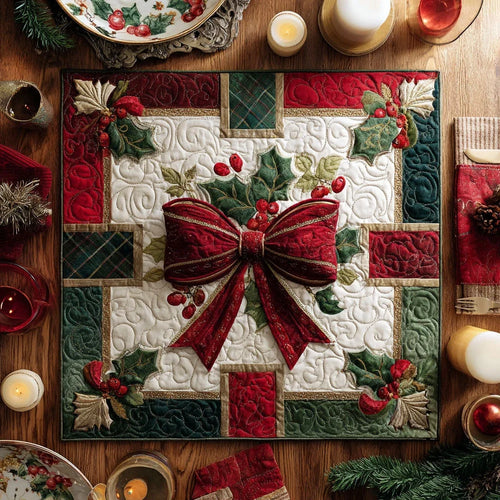 Noel Bow Quilted Table Topper