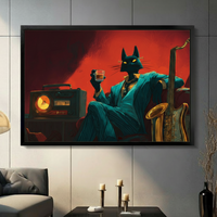 Noir Jazz Cat Framed Canvas Wall Art