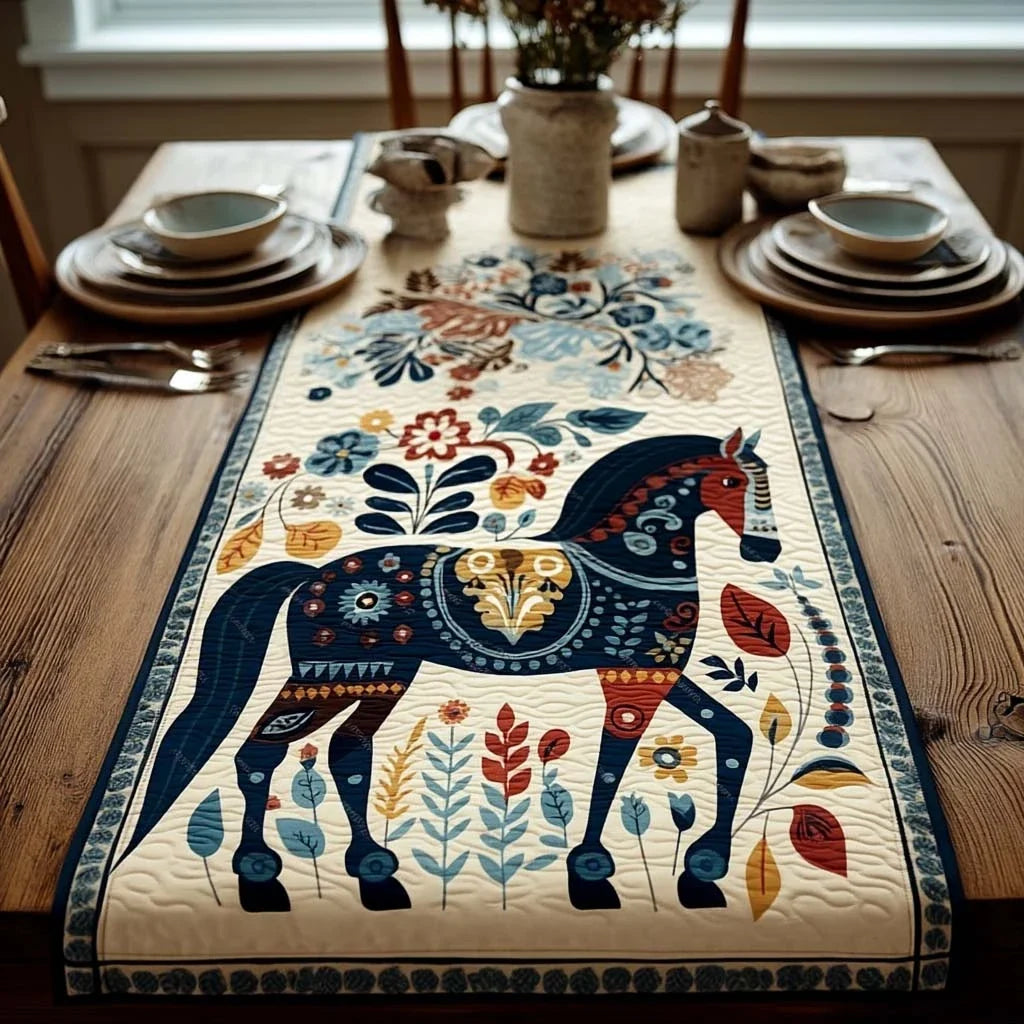 Nordic Horse Floral Quilted Table Runner