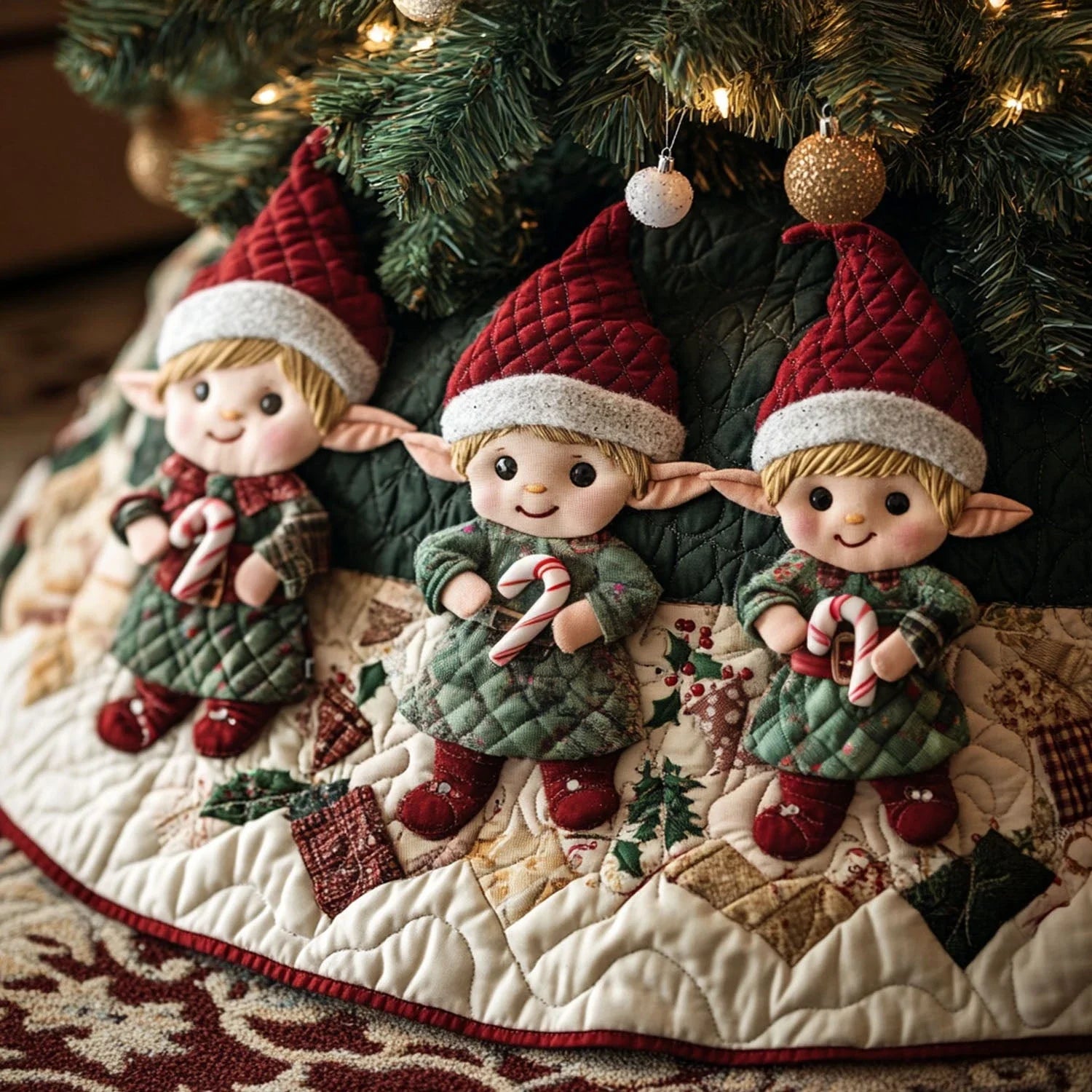 North Pole Helpers Quilted Christmas Tree Skirt