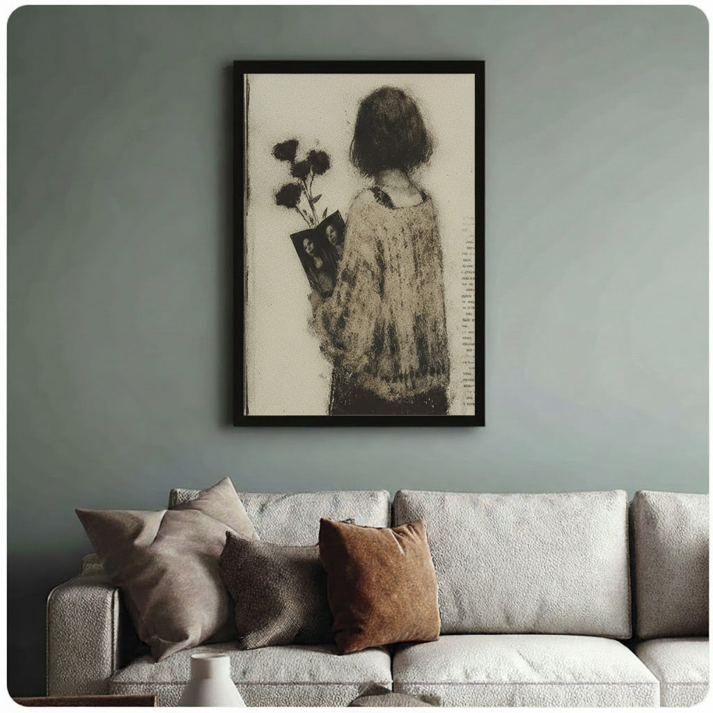 Vintage Woman Dark Roses Moody Canvas Wall Art