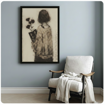 Vintage Woman Dark Roses Moody Canvas Wall Art