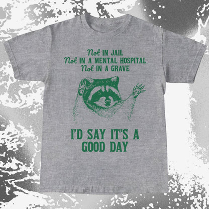 Good Day Raccoon Shirt – Not in Jail Quote Tee, funny meme tee gift (view 3)