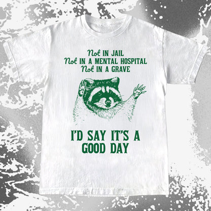 Good Day Raccoon Shirt – Not in Jail Quote Tee, funny meme tee gift (view 4)