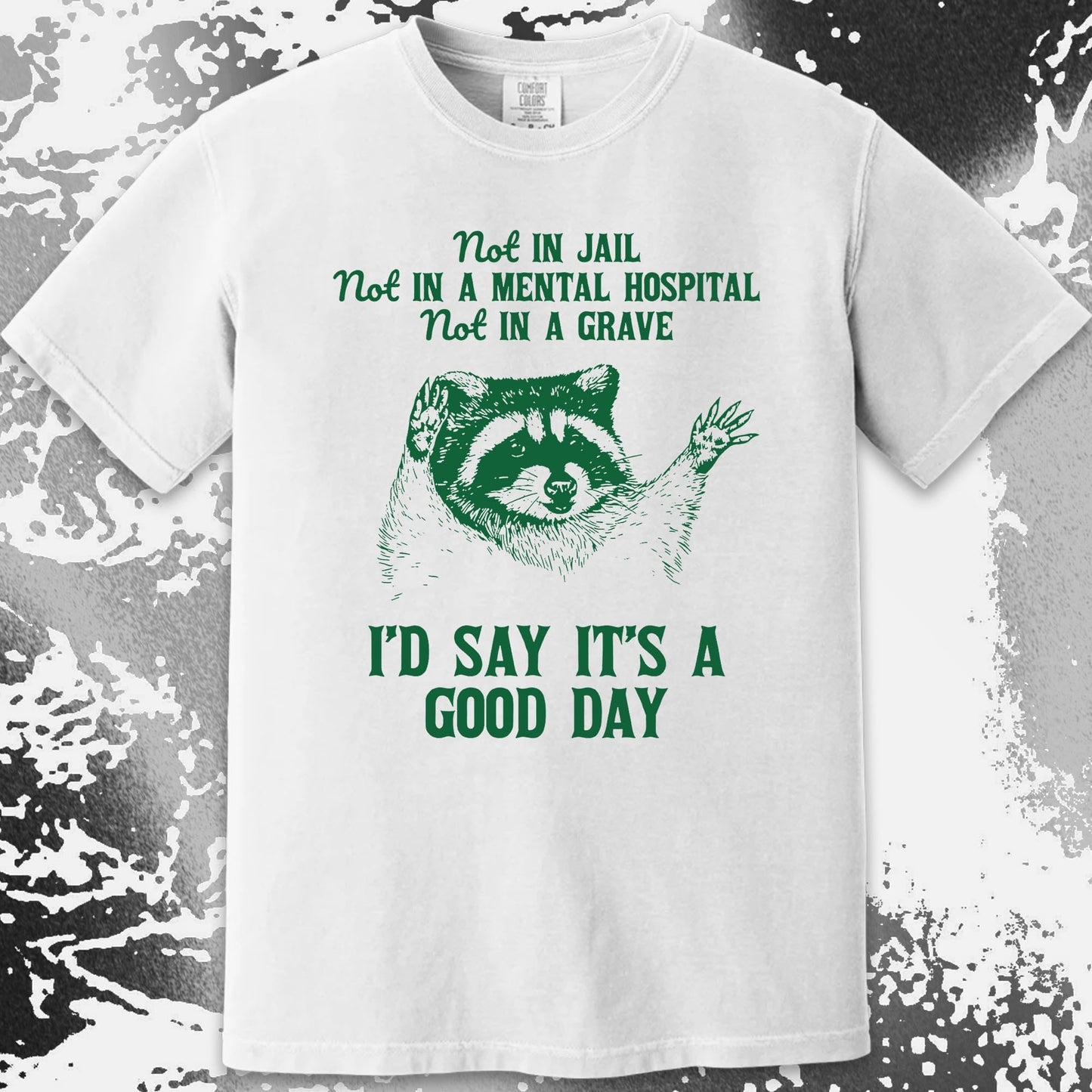 Good Day Raccoon Shirt – Not in Jail Quote Tee, funny meme tee gift (view 6)