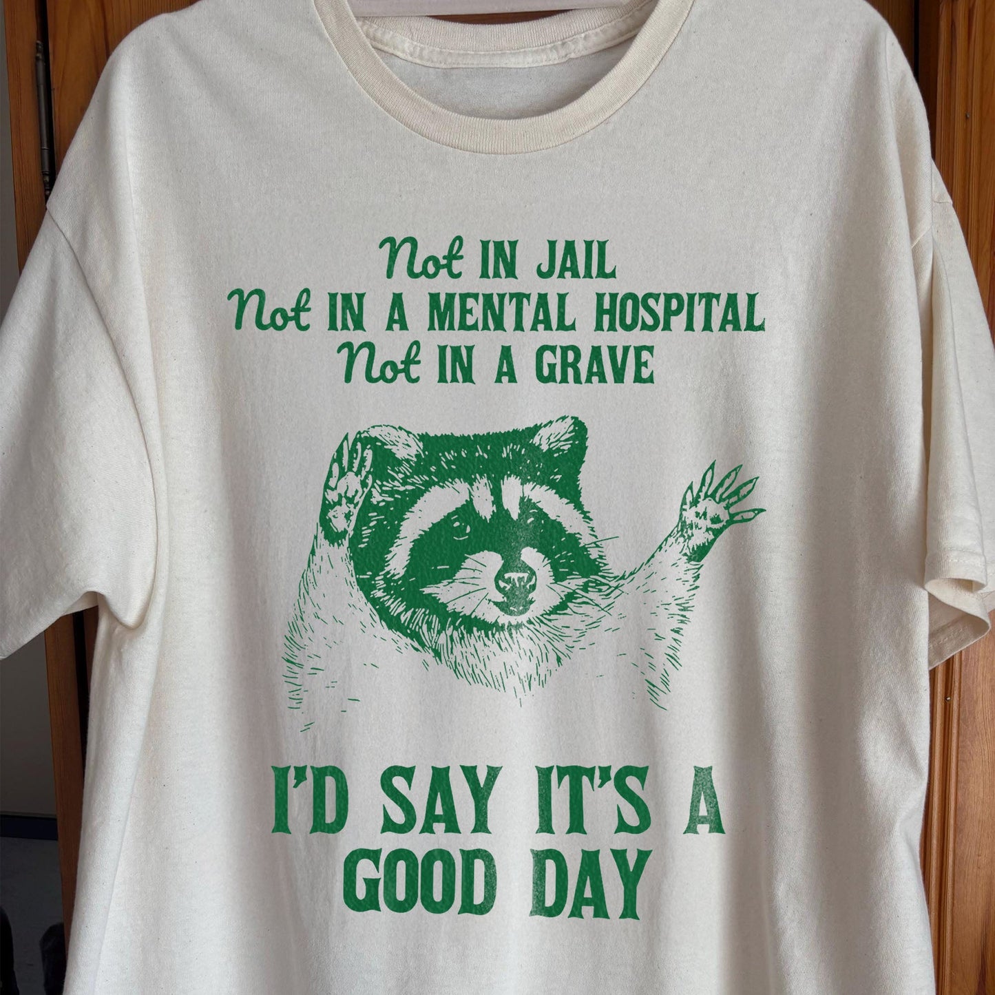 Good Day Raccoon Shirt – Not in Jail Quote Tee, funny meme tee gift