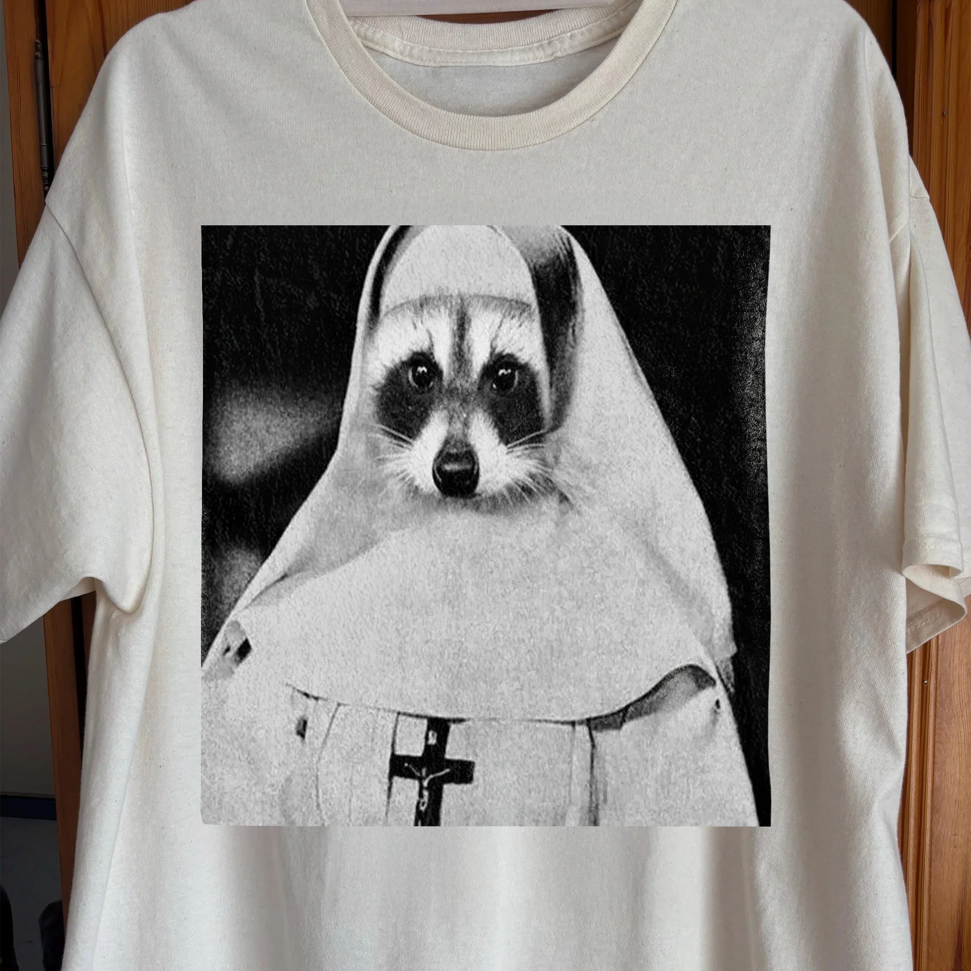 Creepy Nun Raccoon Shirt – Dark Surreal Gothic Tee, funny meme tee gift (view 2)