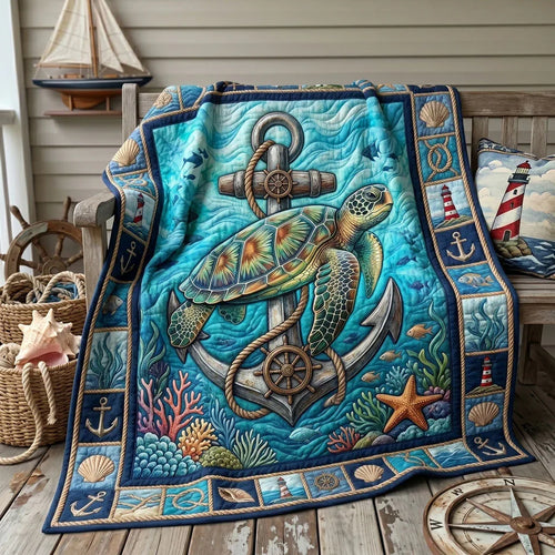 Ocean Anchor Turtle Quilt Blanket