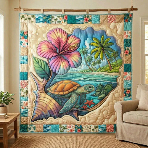 Ocean Conch Quilt Blanket - Quilted Blanket by Wild and Way