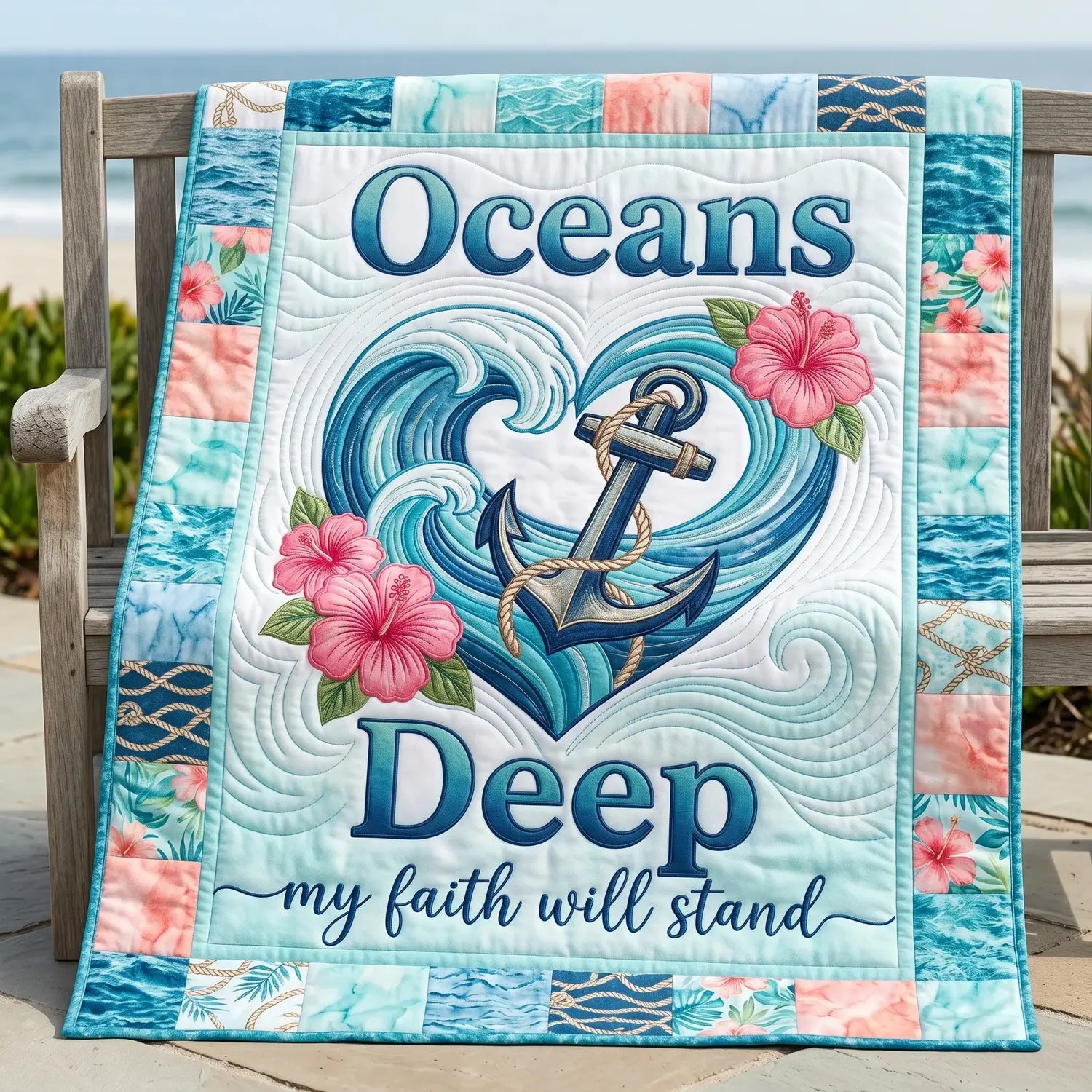 Ocean Deep My Faith Will Stand Quilt Blanket