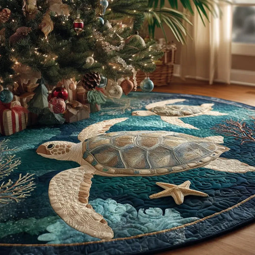 Ocean Drift Turtle Christmas Quilted Tree Skirt