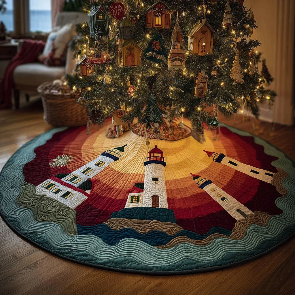 Ocean Lighthouse Christmas Quilted Tree Skirt