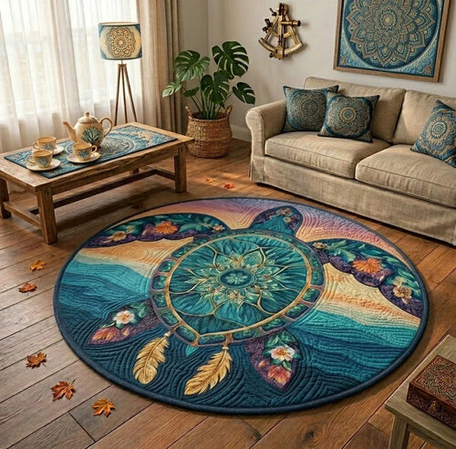 Ocean Mandala Turtle Quilted Round Mat