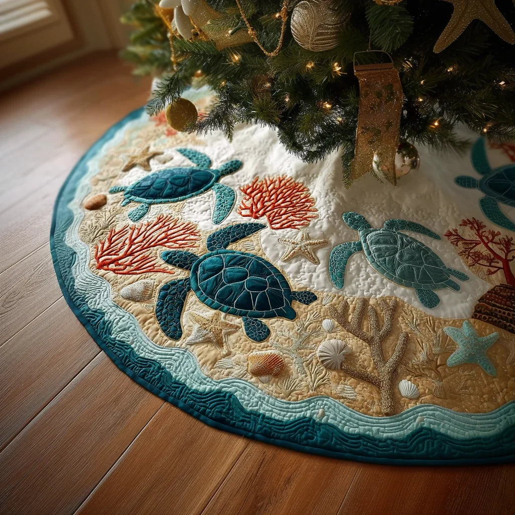 Ocean Turtle Christmas Quilted Tree Skirt