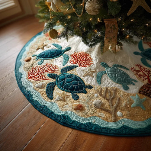 Ocean Turtle Christmas Quilted Tree Skirt