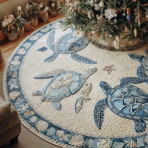 Ocean Whisper Turtle Christmas Quilted Tree Skirt