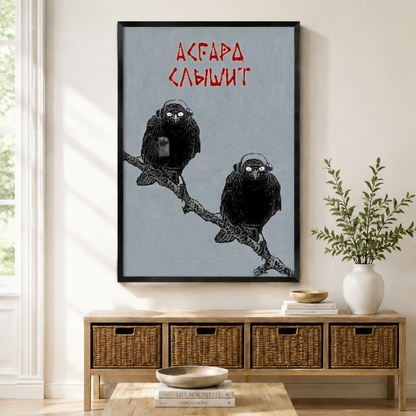 Norse Ravens Headphones Humor Canvas Wall Art