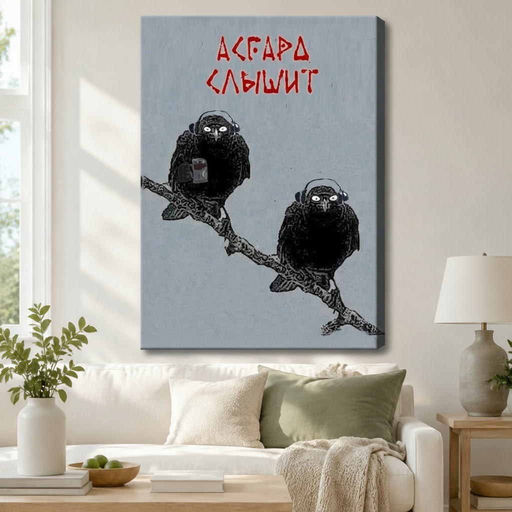 Norse Ravens Headphones Humor Canvas Wall Art
