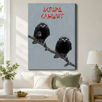 Norse Ravens Headphones Humor Canvas Wall Art
