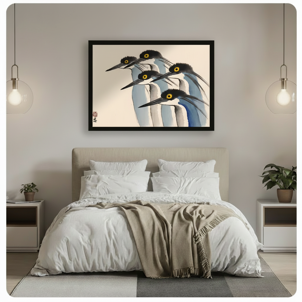 Japanese Egret Flock Canvas Wall Art