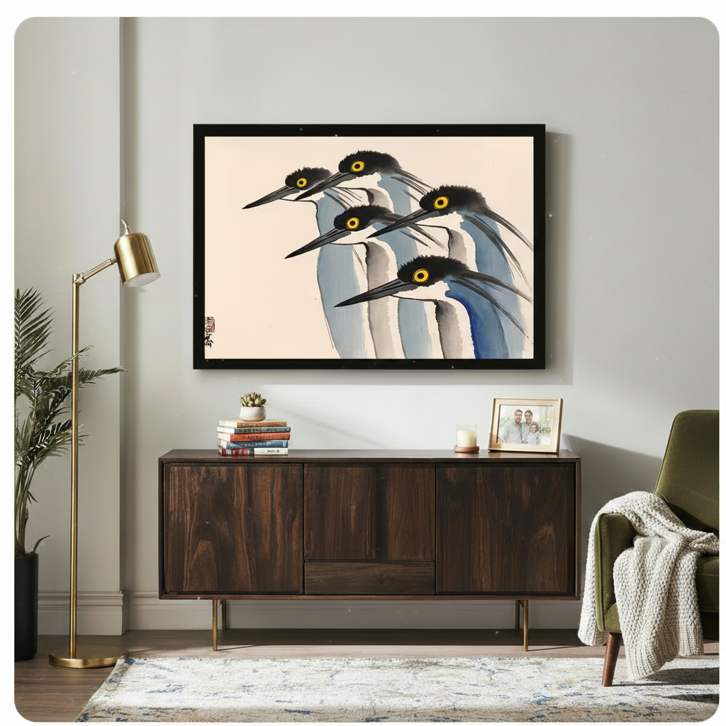 Japanese Egret Flock Canvas Wall Art