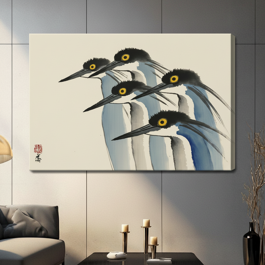 Japanese Egret Flock Canvas Wall Art