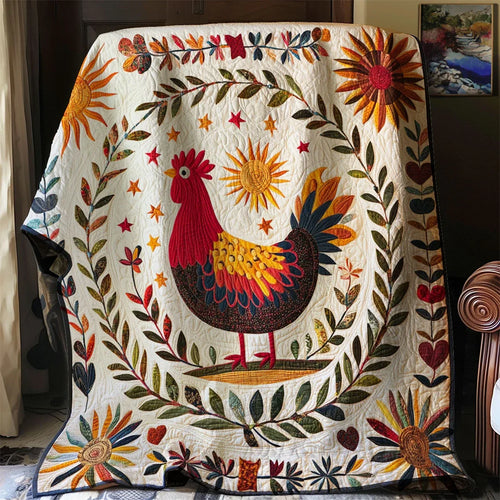 Old Barn Folk Chicken Quilt Blanket