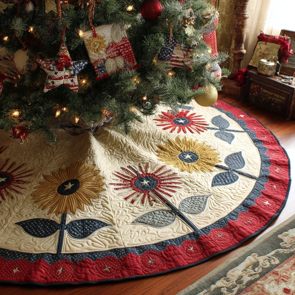 Old Glory Charm Christmas Quilted Tree Skirt