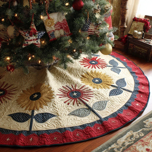 Old Glory Charm Christmas Quilted Tree Skirt