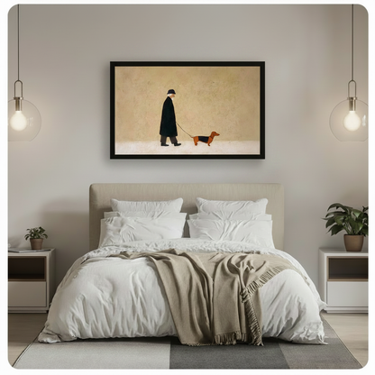 Old Man Walking Dachshund Minimalist Canvas Art