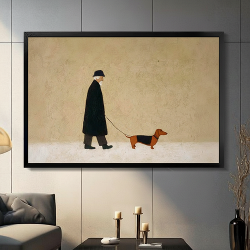Old Man Walking Dachshund Minimalist Canvas Art