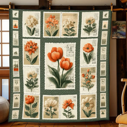 Old World Stamp Florals Quilt Blanket