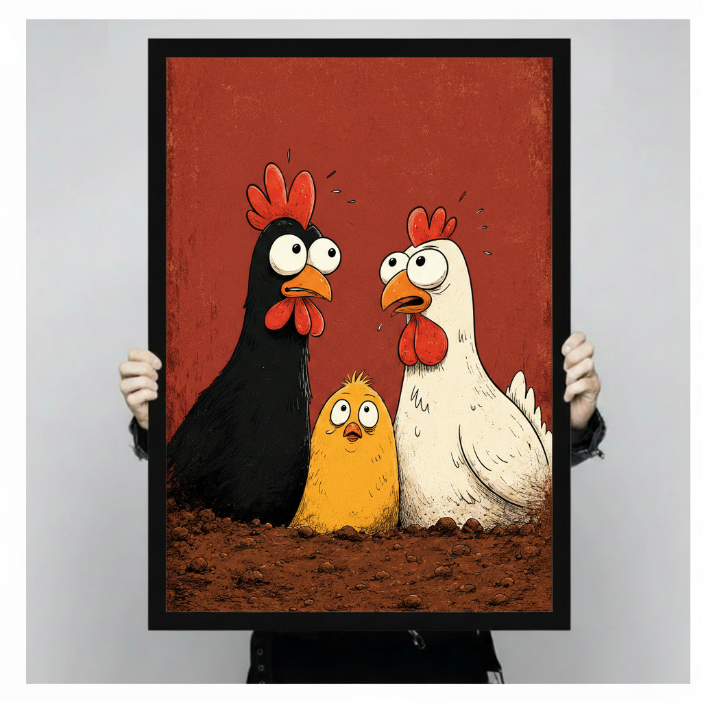 Funny Chicken Family Canvas Wall Art