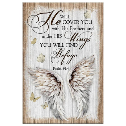 rustic psalm 91 4 he will cover you with his feathers wall art canvas print (Landscape) (view 4)